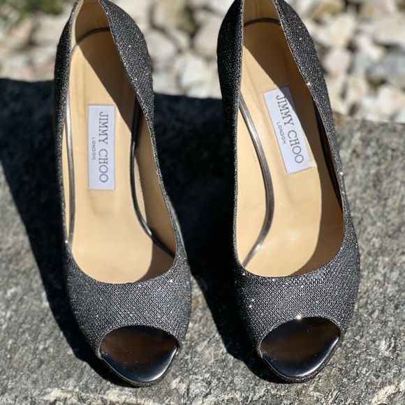 Jimmy Choo | Authenticated | Metallic Peep Toe Sparkle Heels 38.5 - Picture 7 of 17